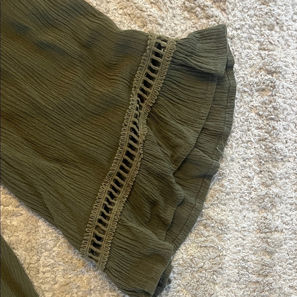 naif  Olive Green Bohemian Tunic Dress with Ruffle Sleeves Large - Picture 3 of 6